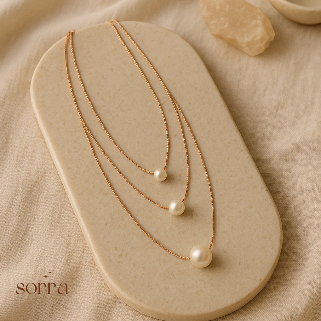 Rosé Trio Pearl Necklace | 925 Silver