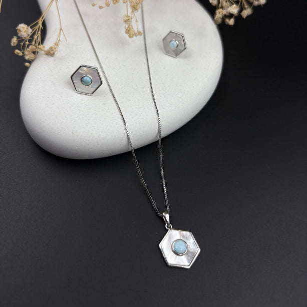 Aqua Hexa Silver Set | 925 Silver