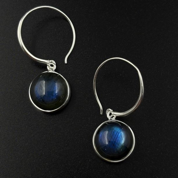 Blue Stone Round Drop Earrings | 925 Silver