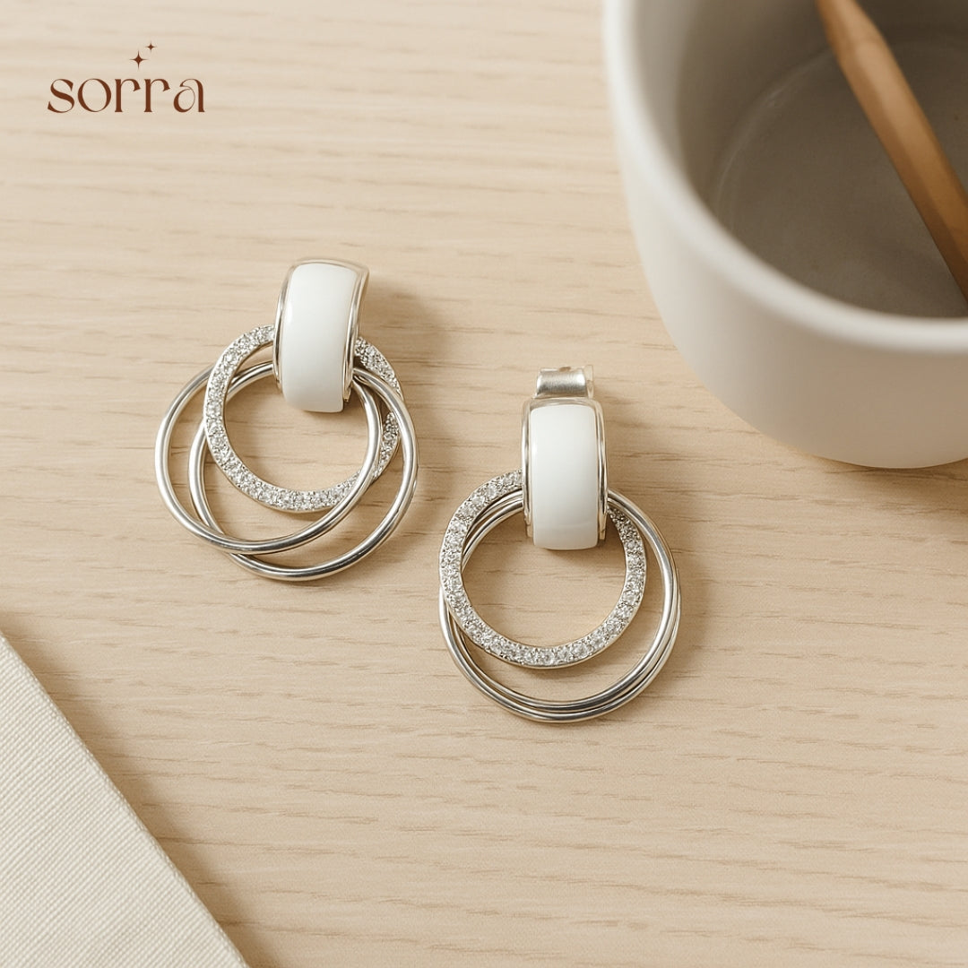 Ceramic Loop Sparkle Earrings | 925 Silver