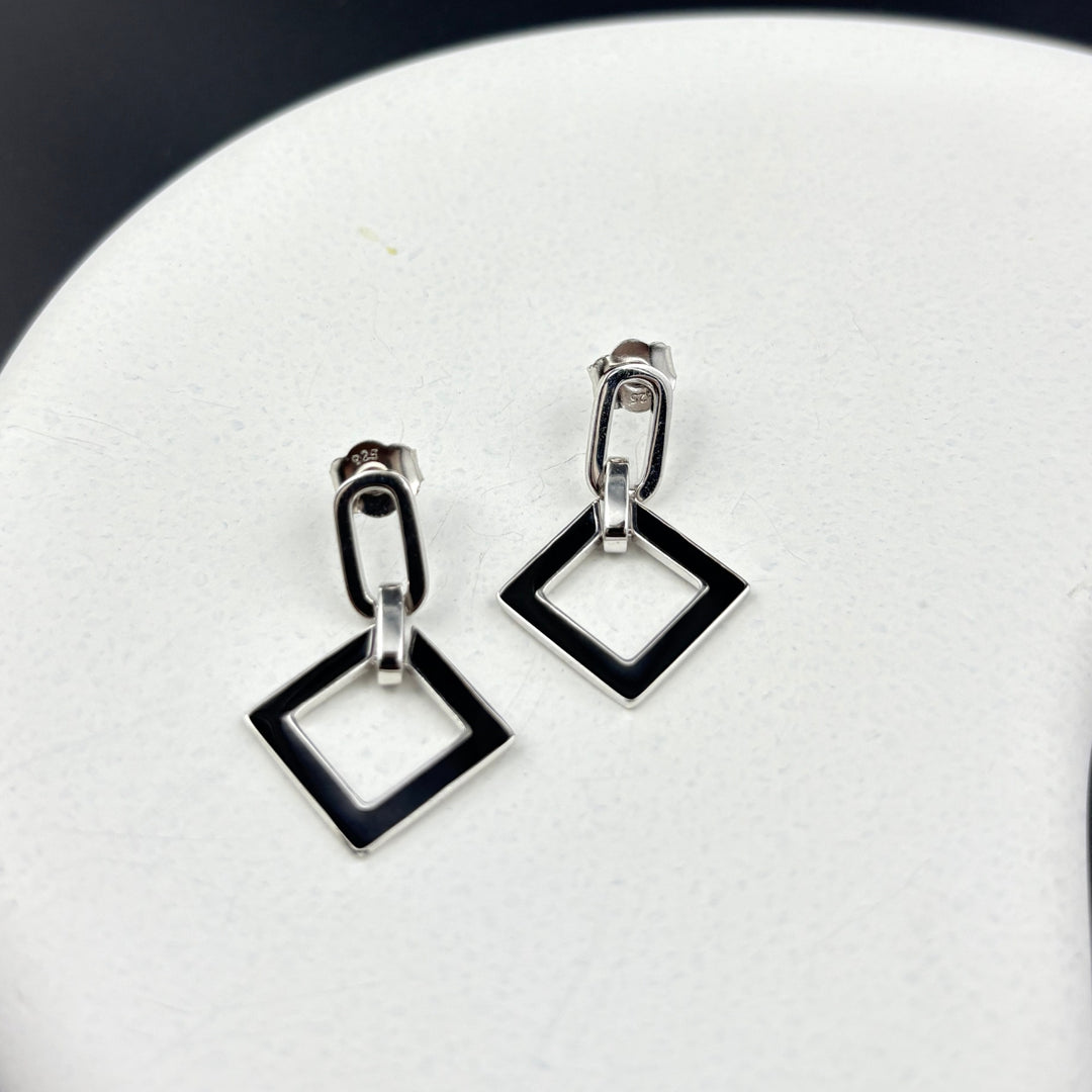 Black & Silver Geo Earrings | 925 Silver