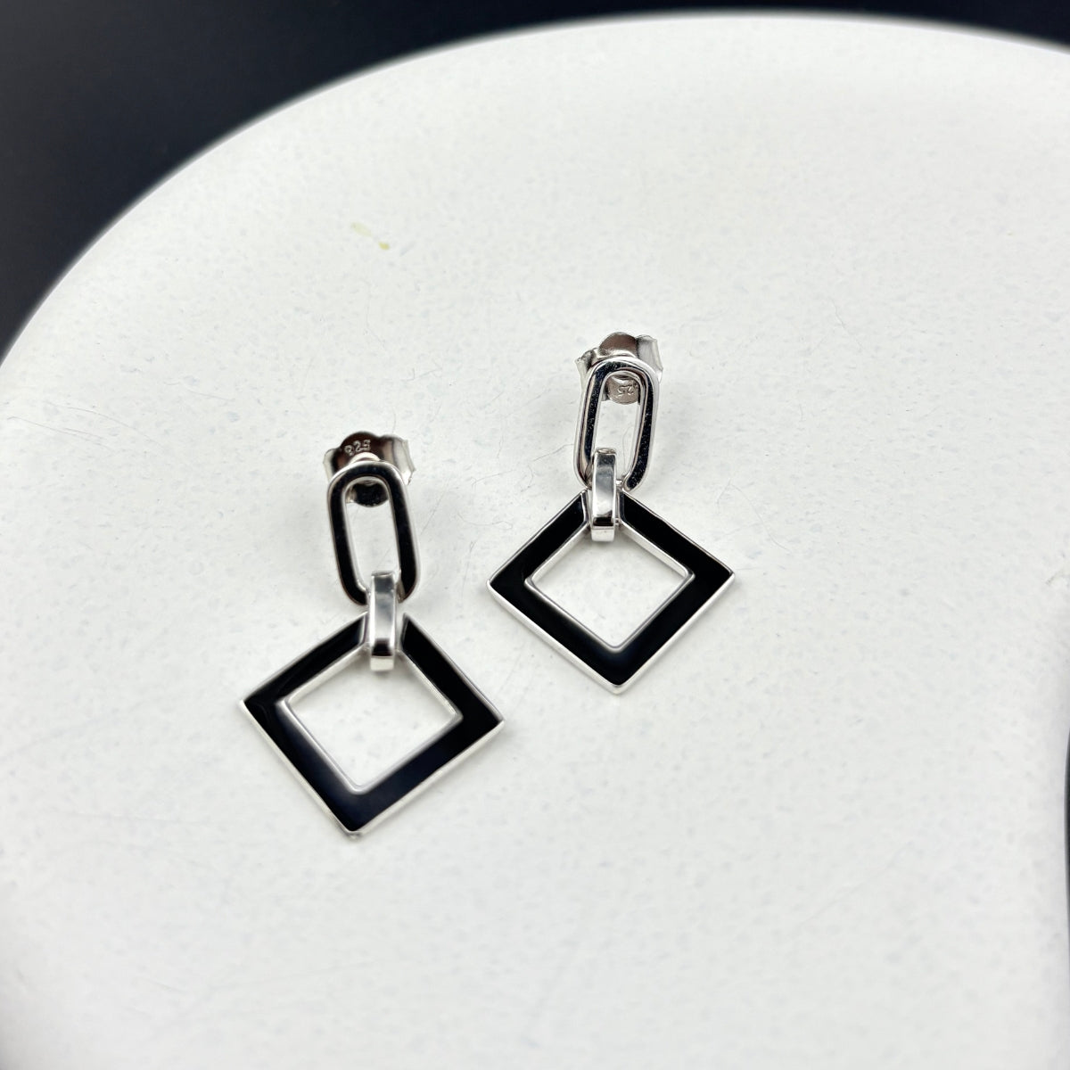 Black & Silver Geo Earrings | 925 Silver