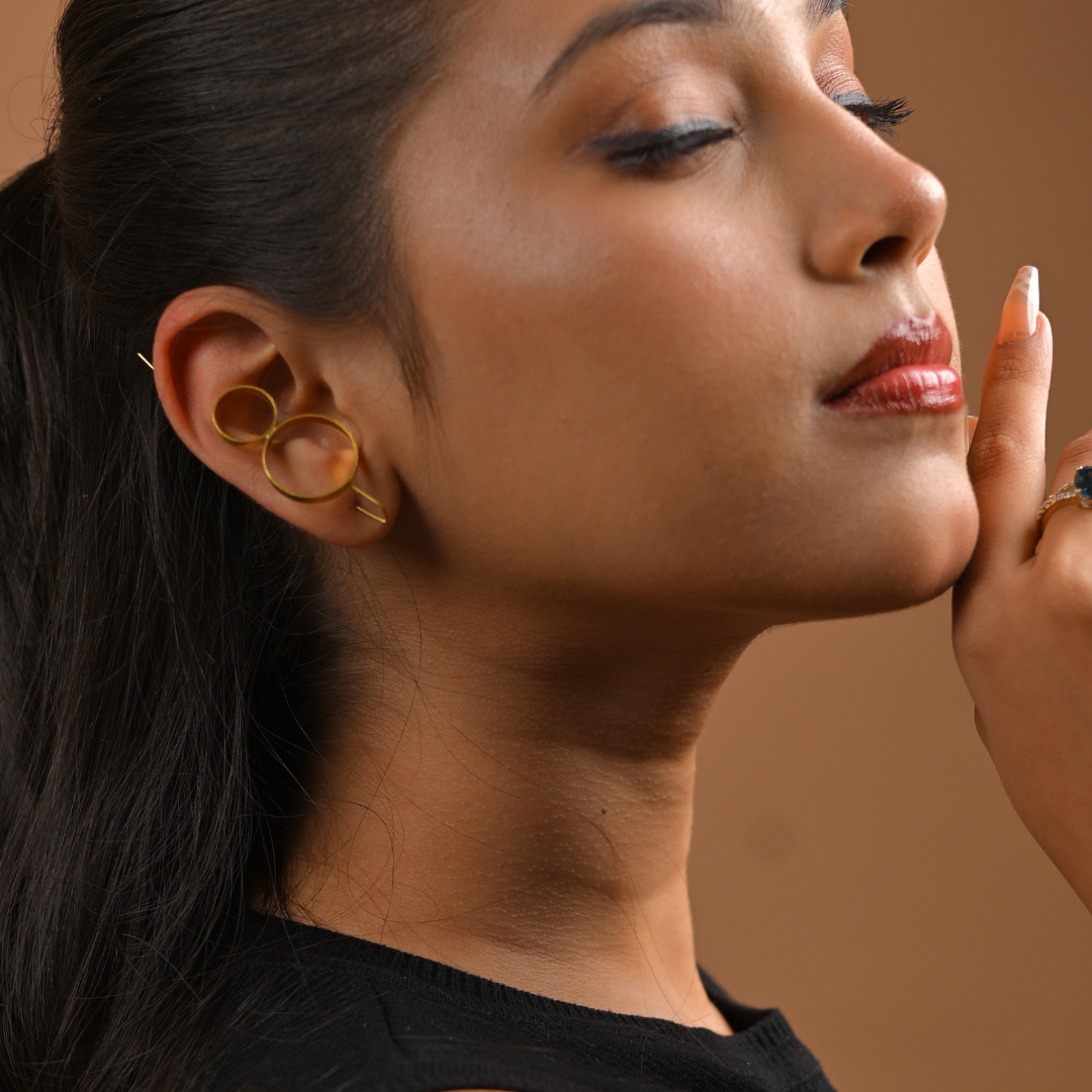 Golden Geo Threader Earrings | 925 Silver