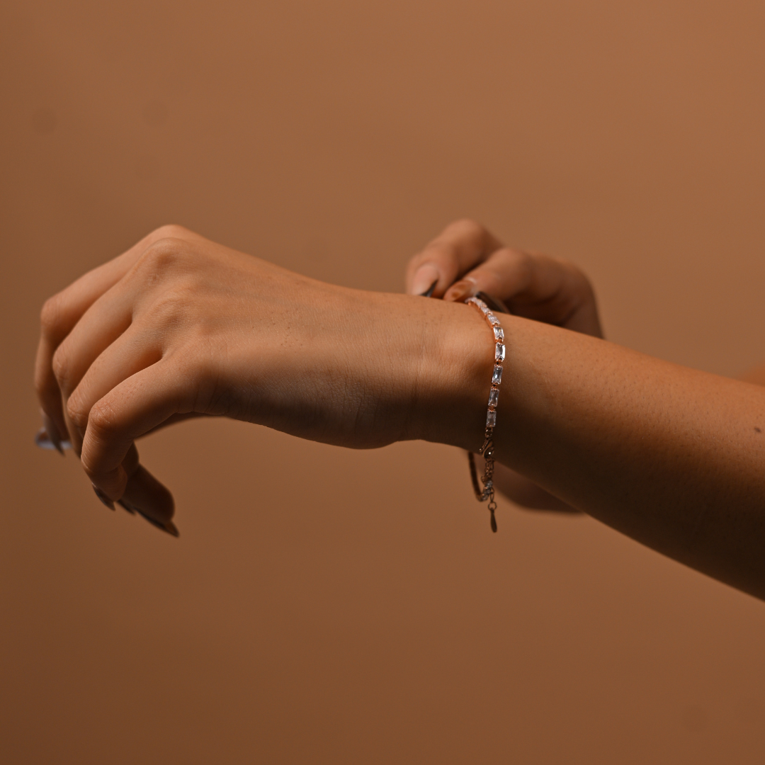 Crystal Square Gold Tennis Bracelet | 925 Silver