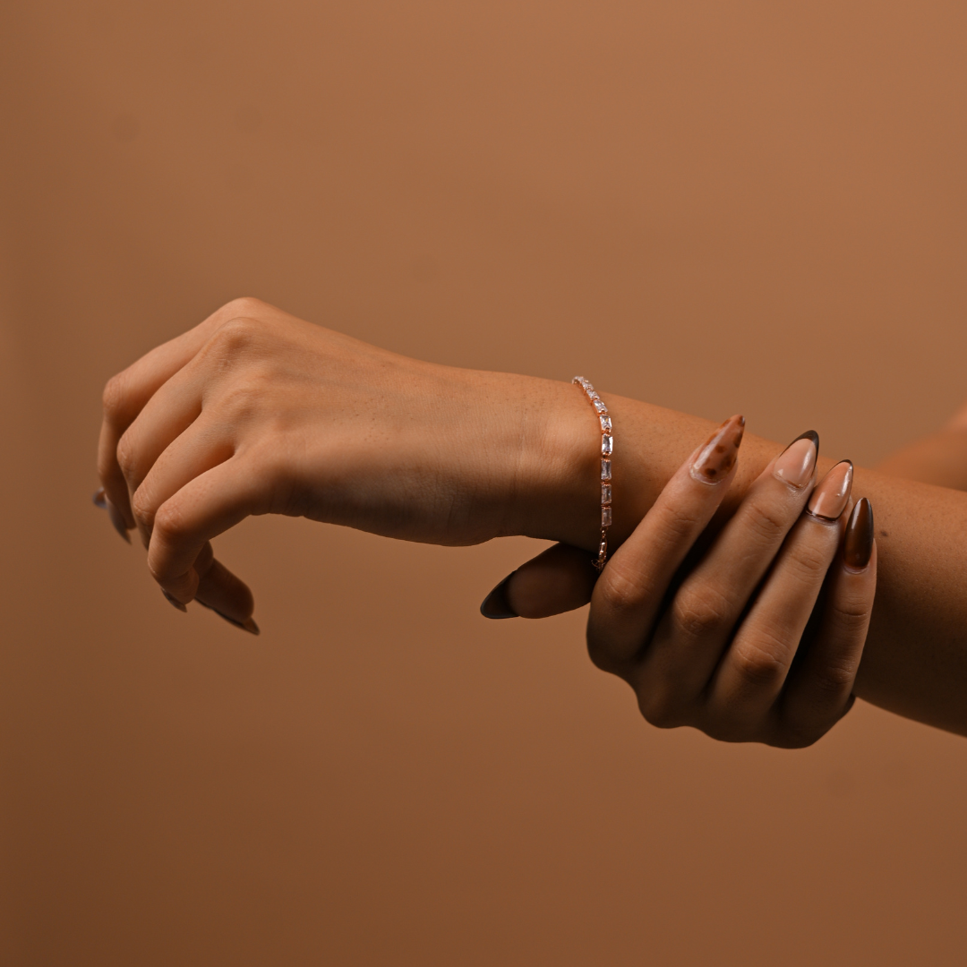 Crystal Square Gold Tennis Bracelet | 925 Silver