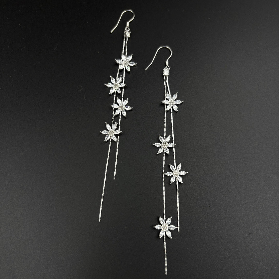 White Petal Cascade Earrings | 925 Silver