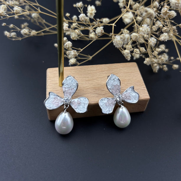 Blush Petal Pearls Earrings | 925 Silver