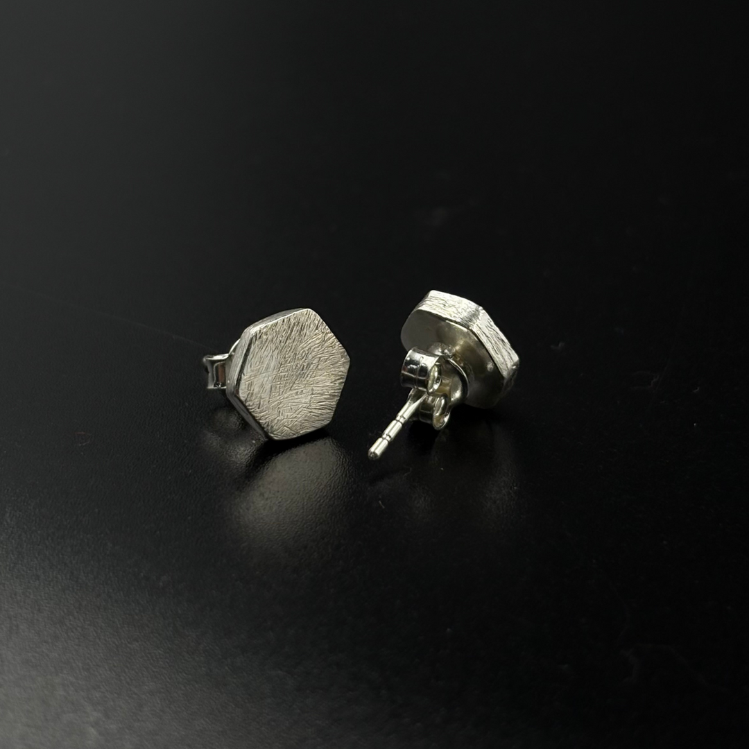 Brushed Hex Stud Earrings | 925 Silver
