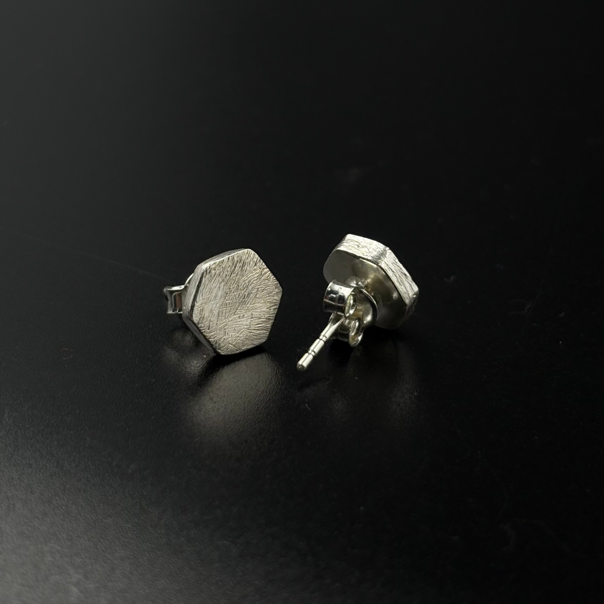 Brushed Hex Stud Earrings | 925 Silver