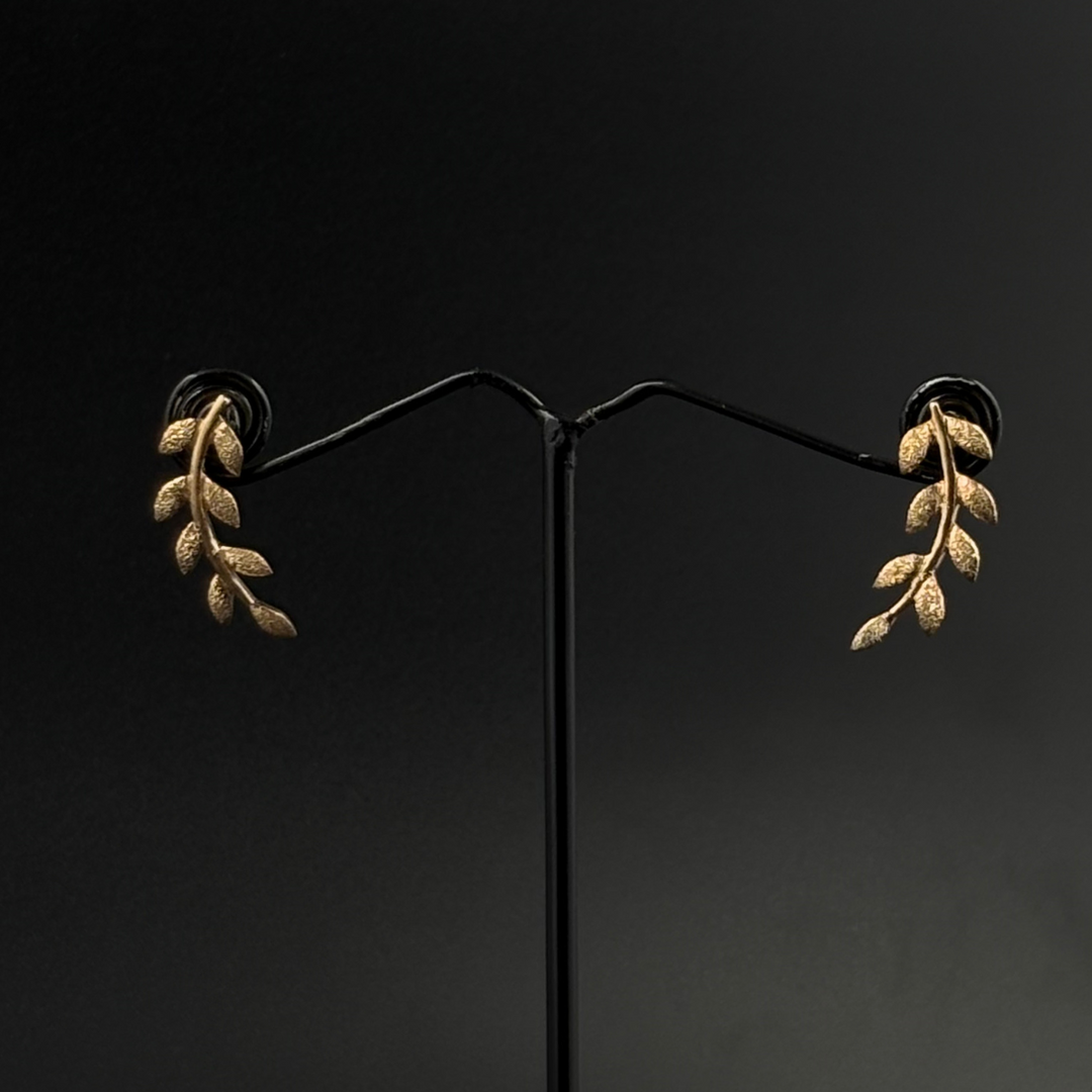 Golden Leaf Ear Climber Earrings | 925 Silver