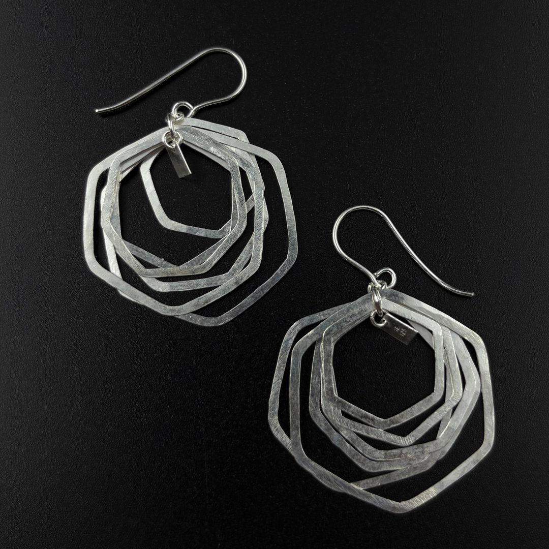 Silver Multi-Layer Hex Drops | 925 Silver