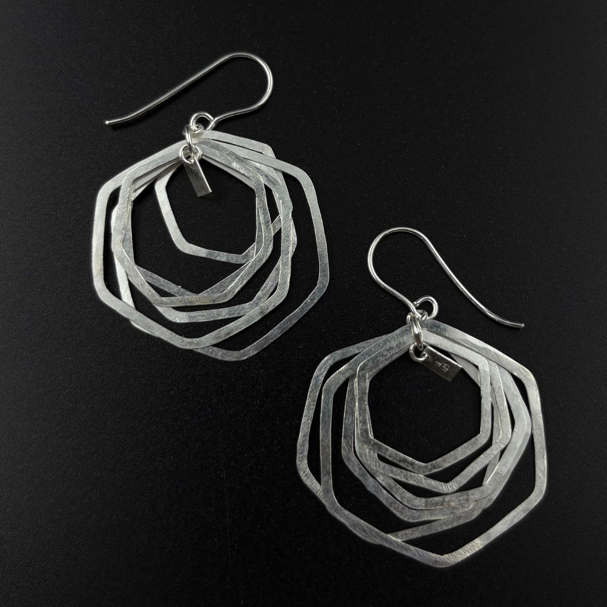 Silver Multi-Layer Hex Drops | 925 Silver