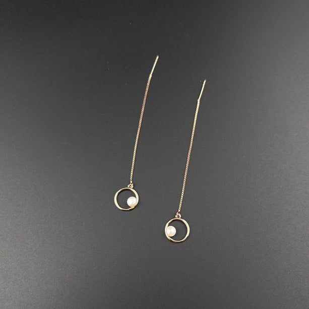 Pearl Orbit Threader Earrings | 925 Silver