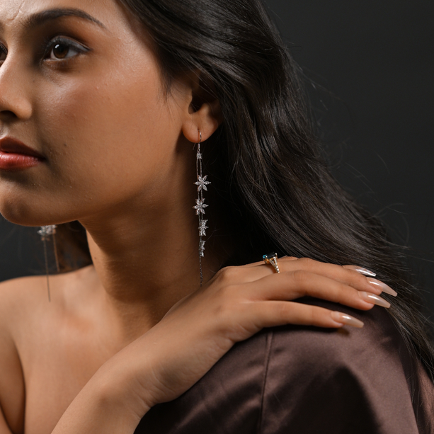 White Petal Cascade Earrings | 925 Silver