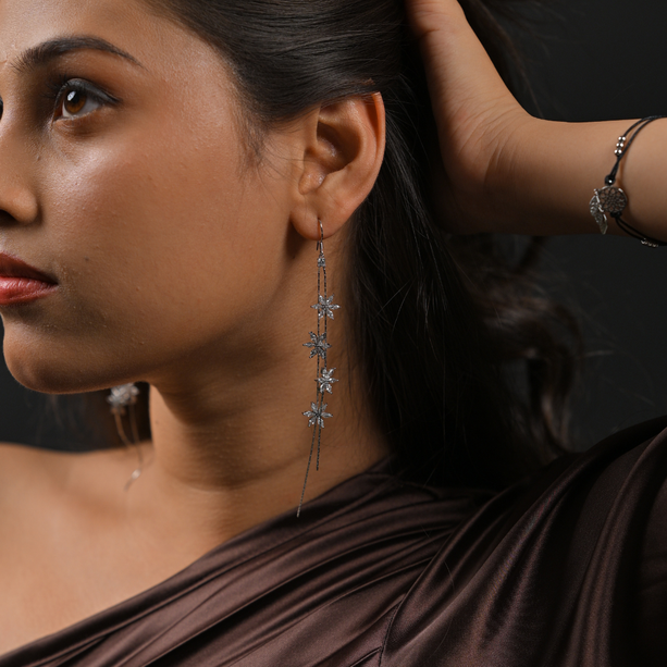 White Petal Cascade Earrings | 925 Silver
