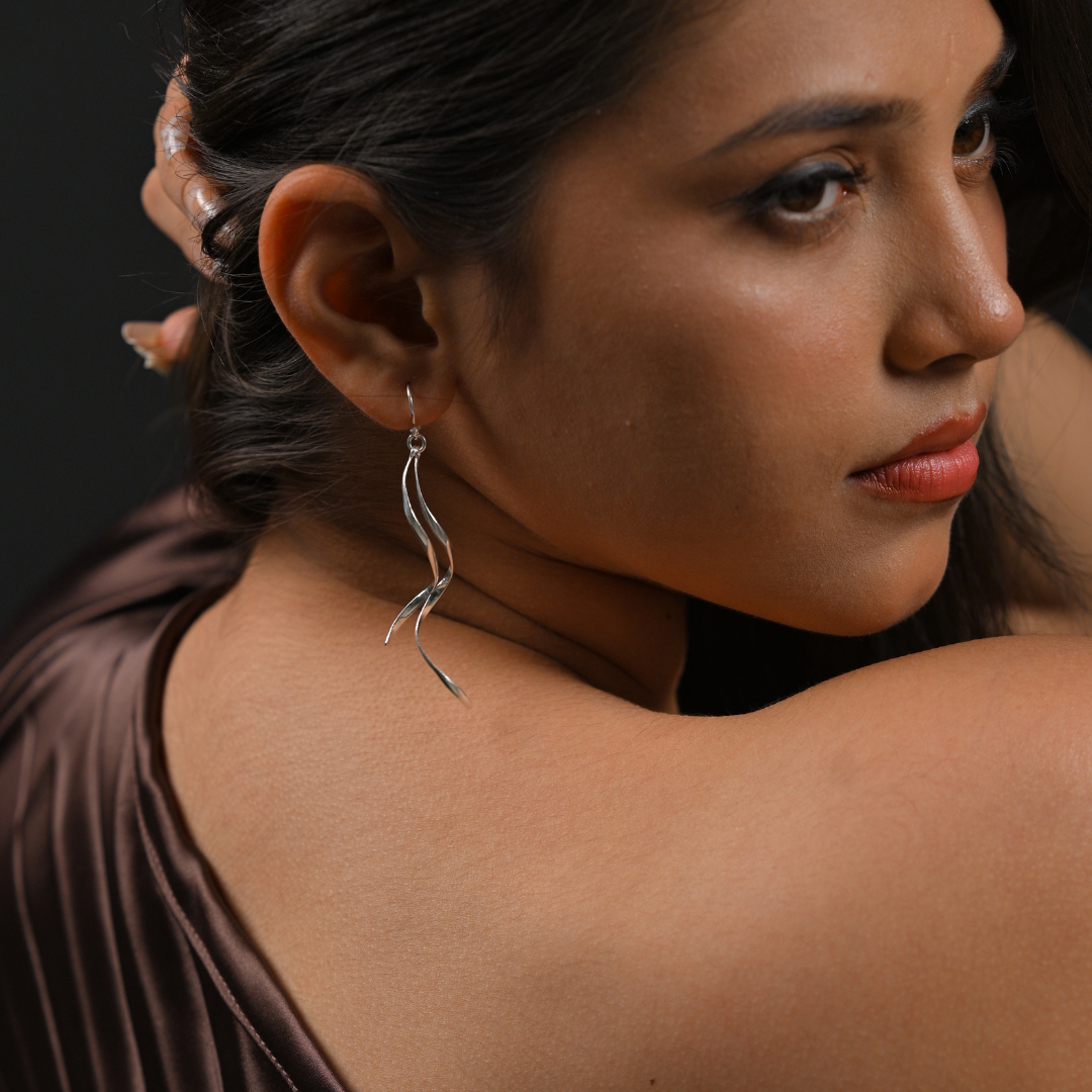 Wavy Silver Danglers | 925 Silver
