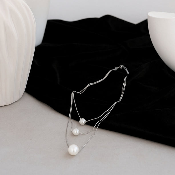Trio Pearl Layered Necklace | 925 Silver