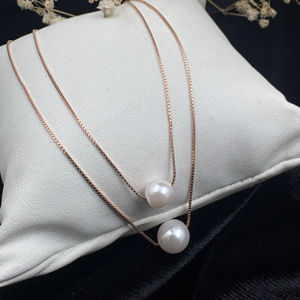 Rosé Duo Pearl Necklace | 925 Silver