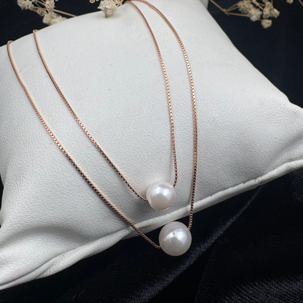 Rosé Duo Pearl Necklace | 925 Silver