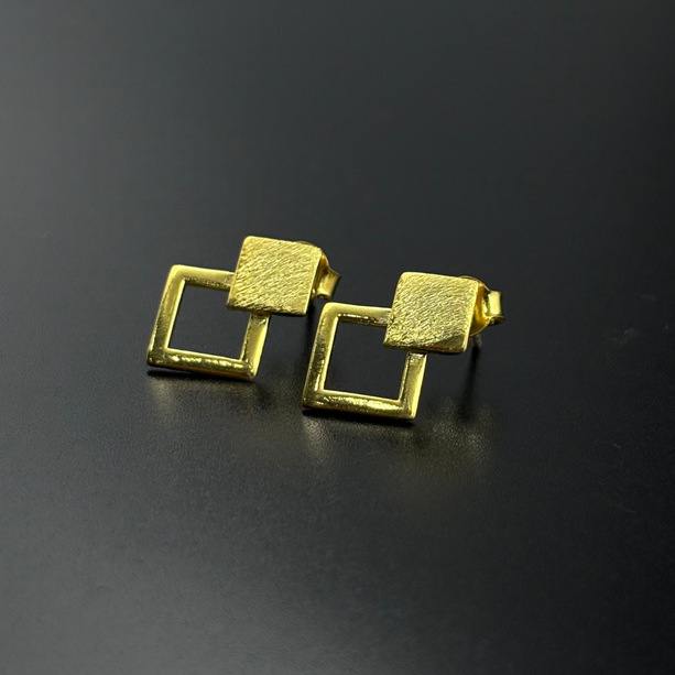 Bold Gold Square Danglers | 925 Silver