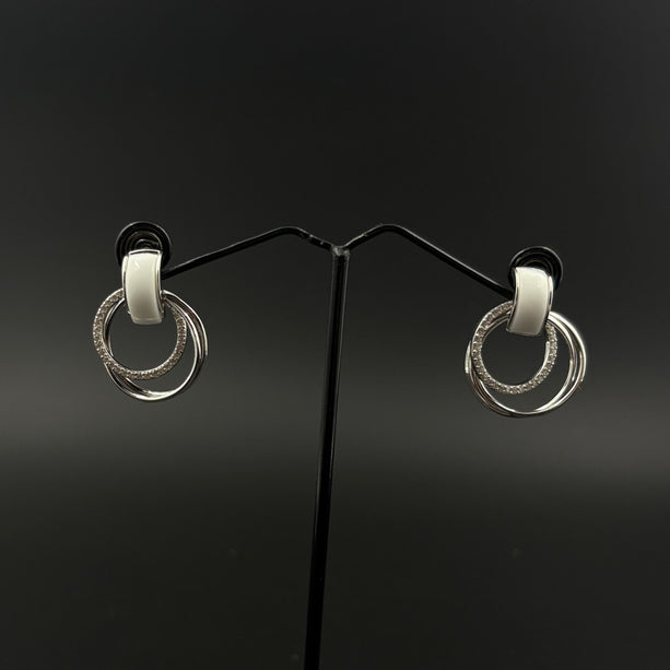 Ceramic Loop Sparkle Earrings | 925 Silver