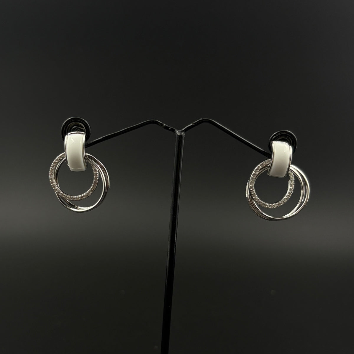 Ceramic Loop Sparkle Earrings | 925 Silver