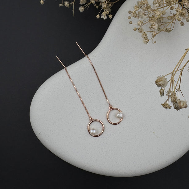Pearl Orbit Threader Earrings | 925 Silver