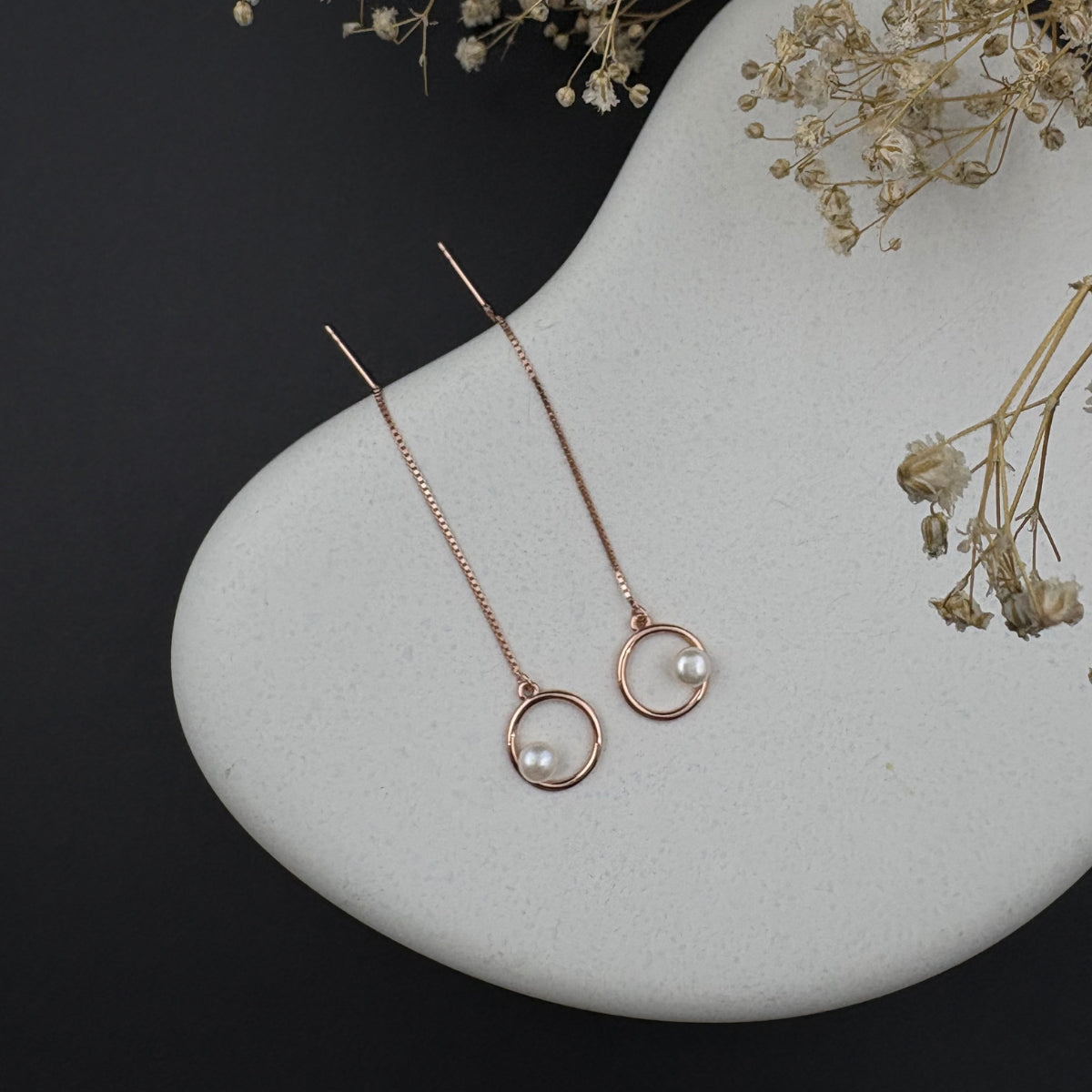 Pearl Orbit Threader Earrings | 925 Silver