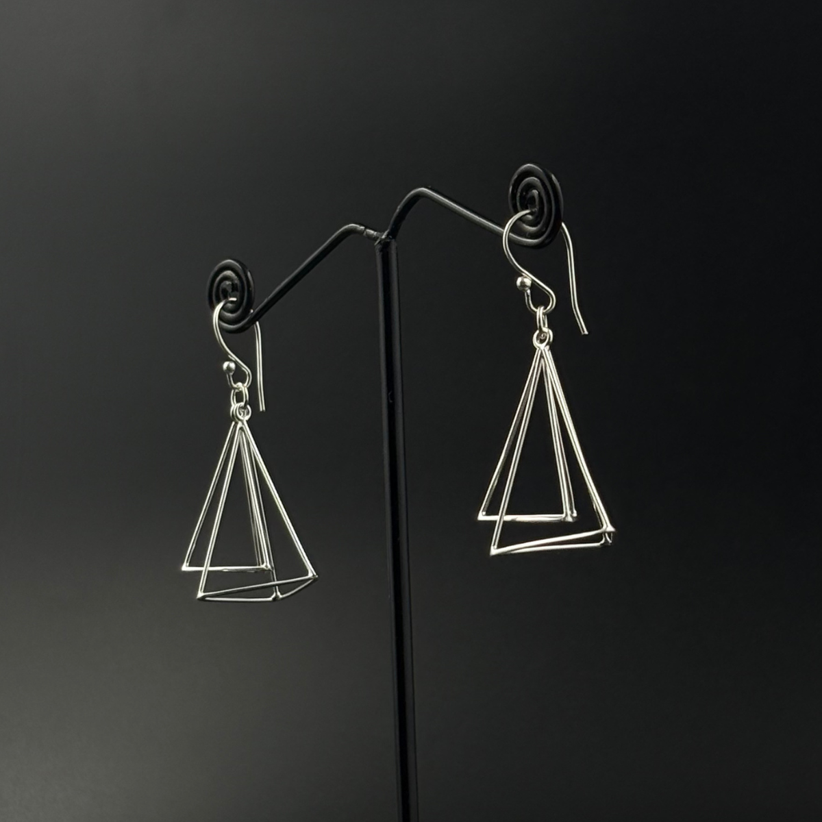 Silver Geometric Layered Drop Earrings | 925 Silver