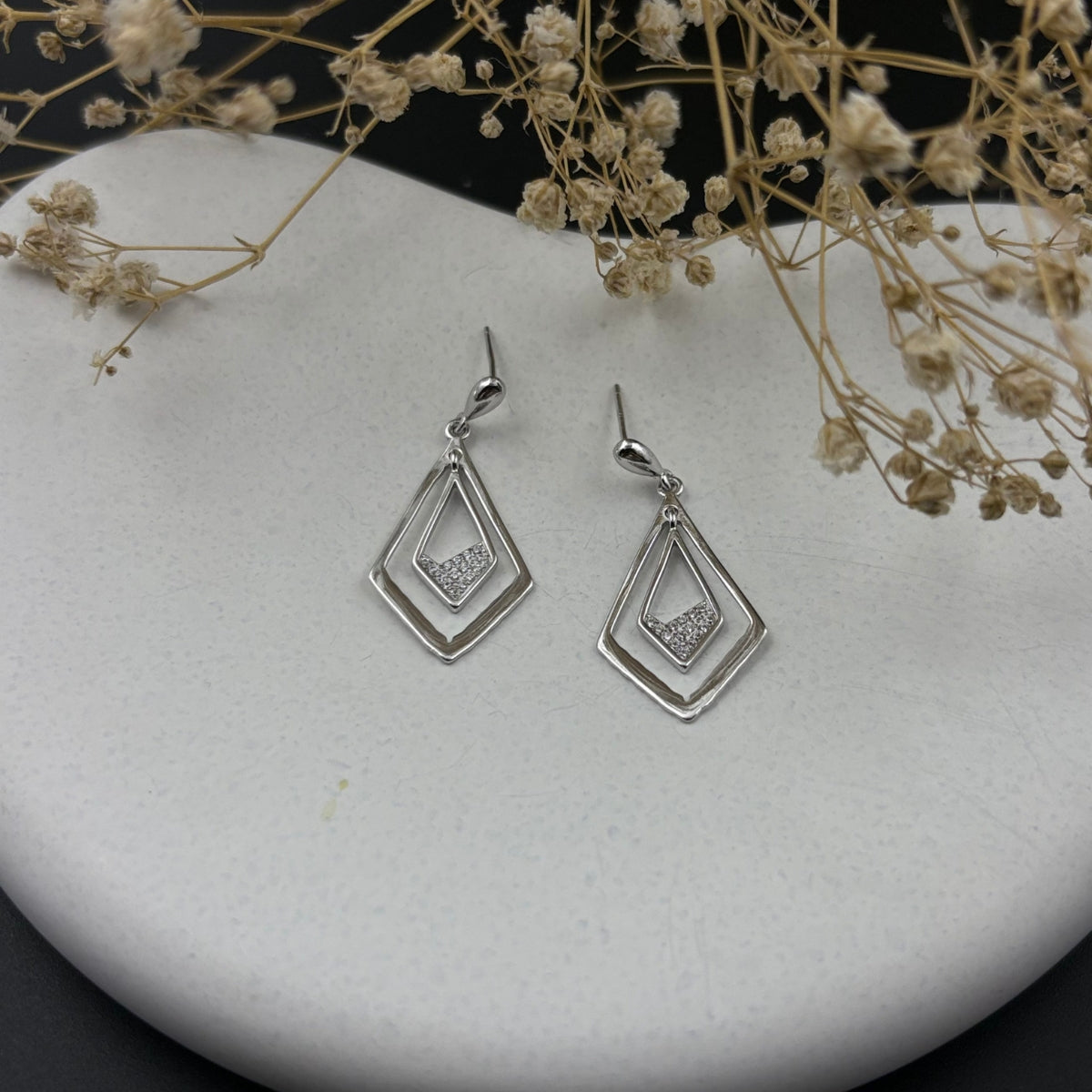 GeoFrame Sparkle Earrings | 925 Silver