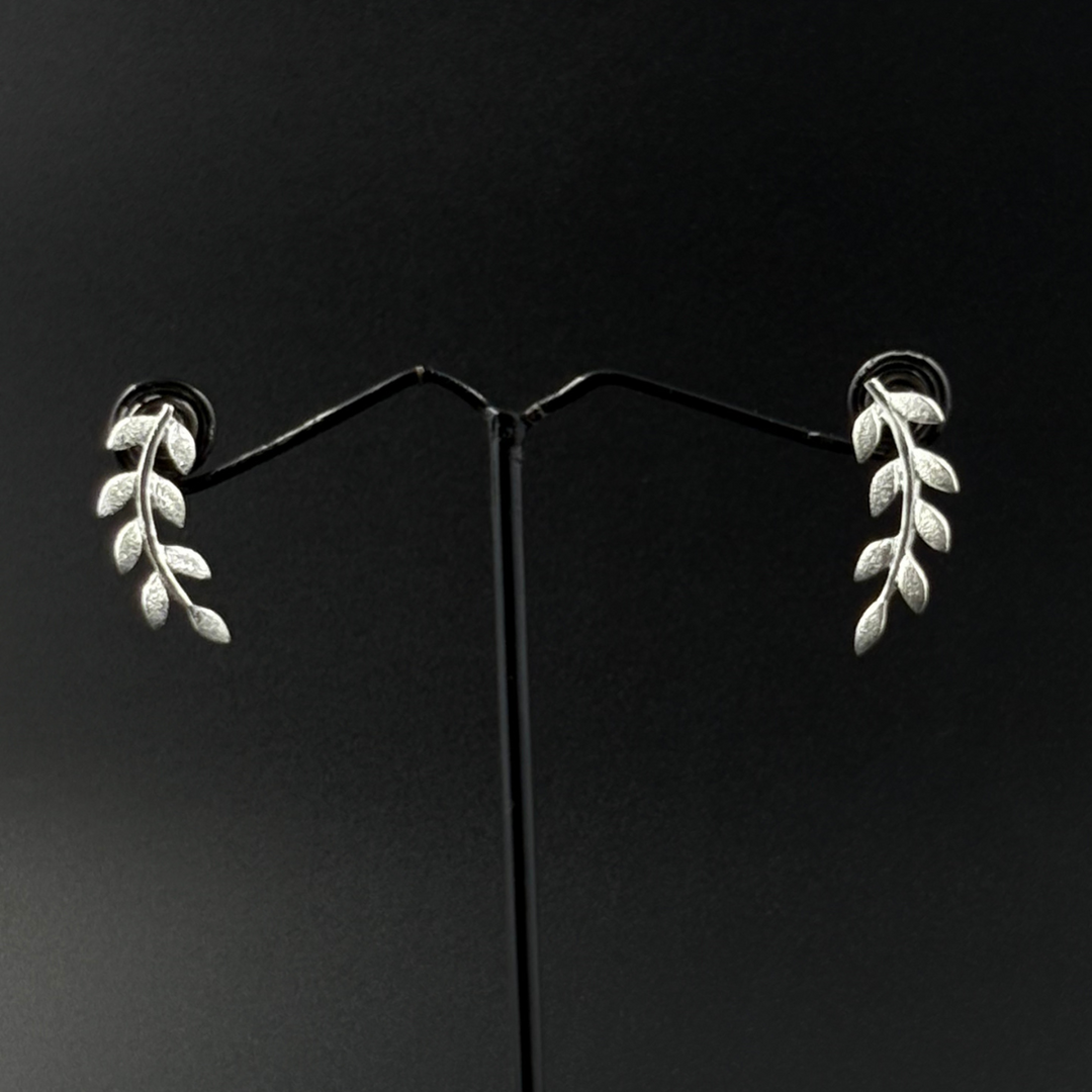Silver Leaf Ear Climber Earrings | 925 Silver
