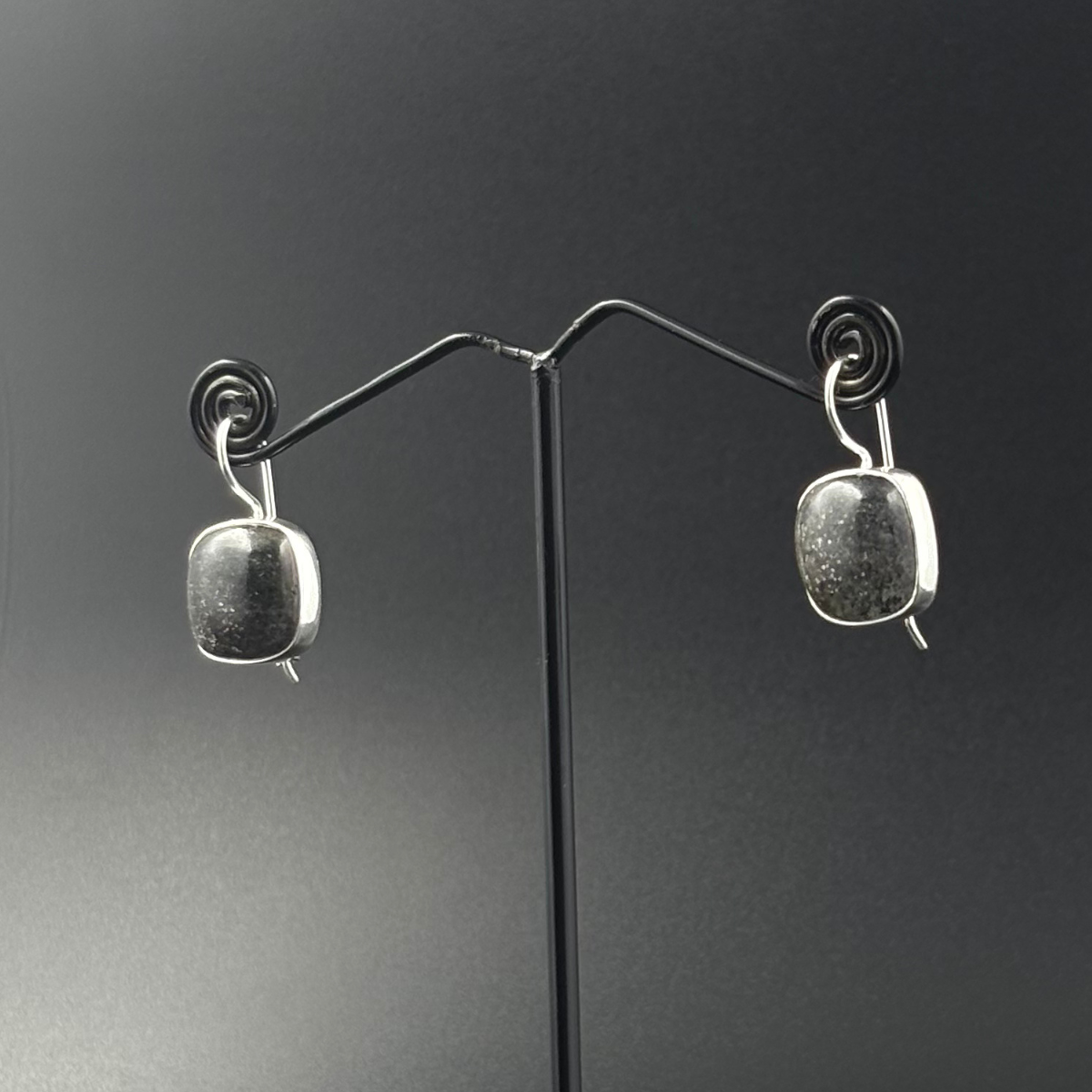 Black Stone Cushion Drop Earrings | 925 Silver