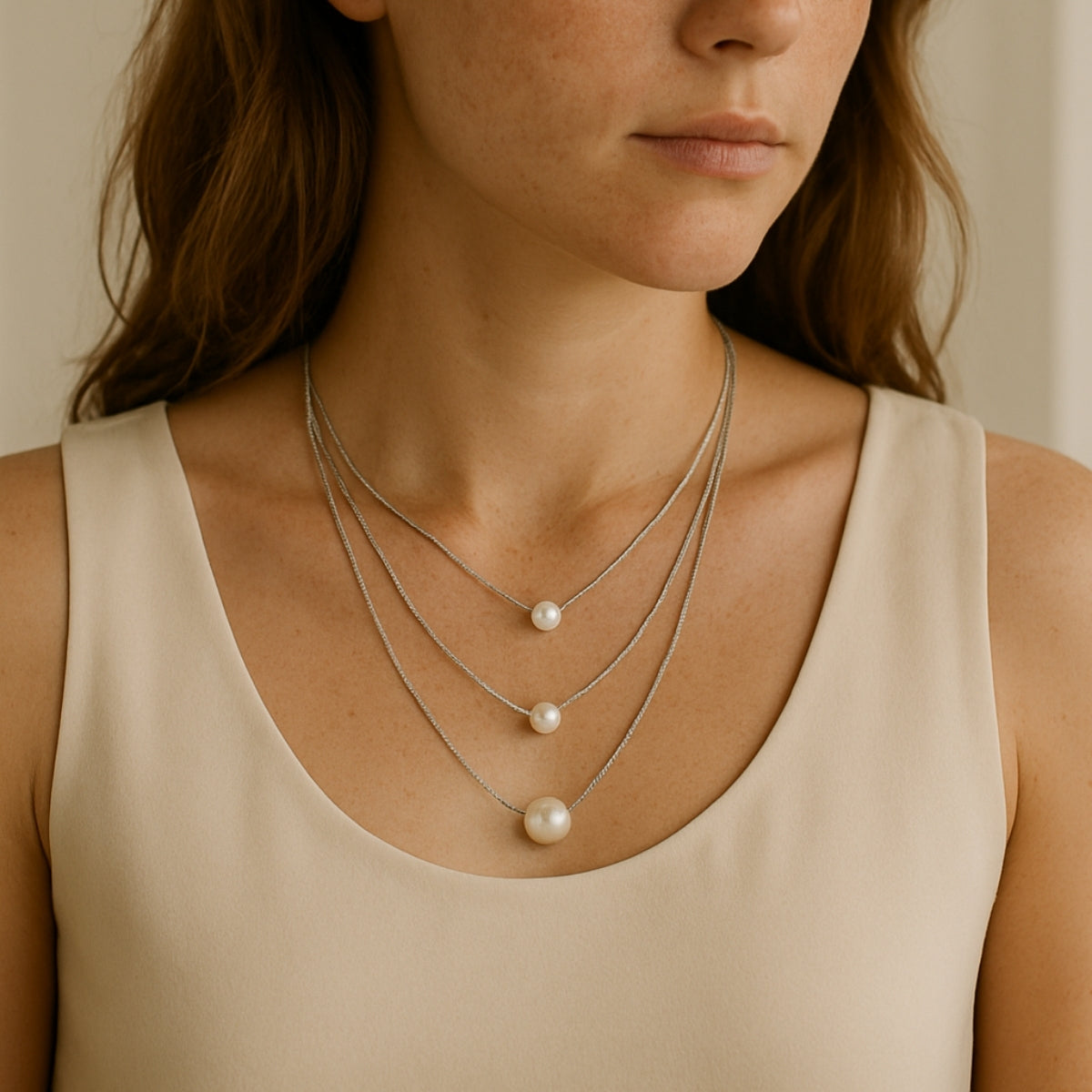 Trio Pearl Layered Necklace | 925 Silver
