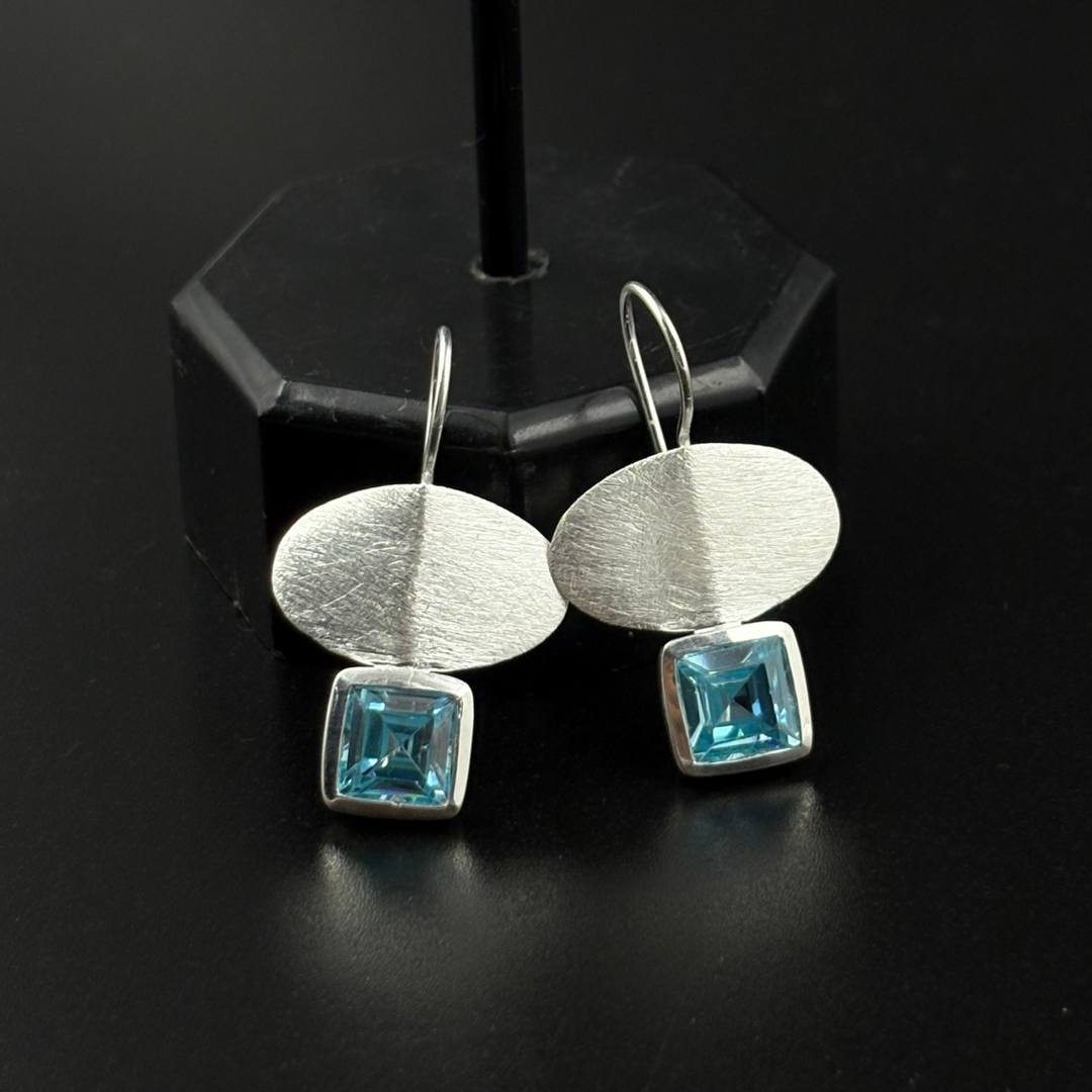 Ocean Blue Silver Danglers | 925 Silver