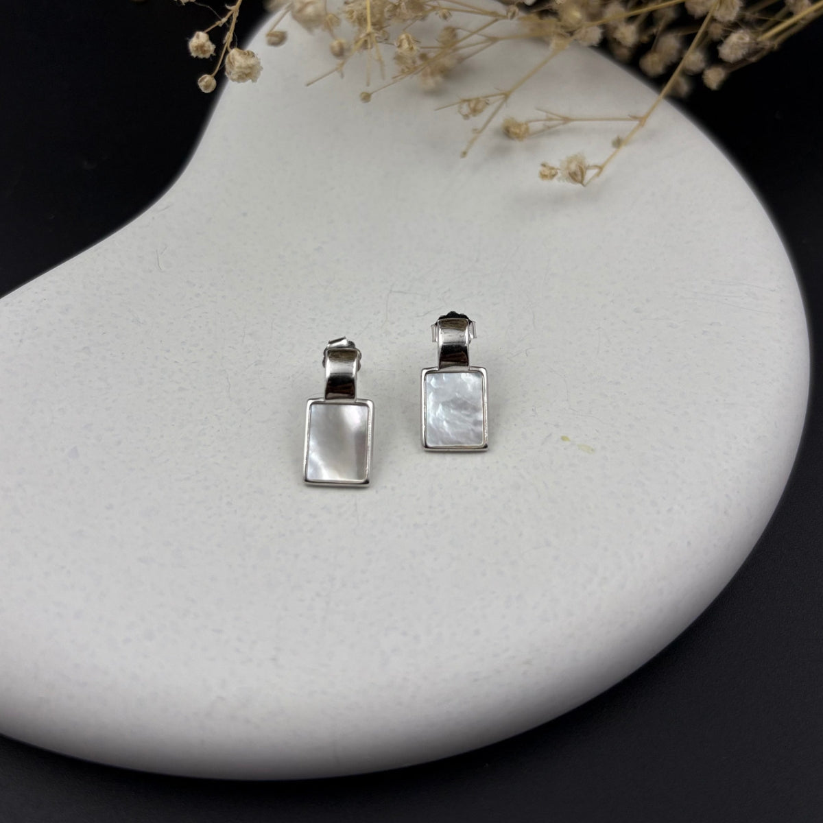 Lustrous Shell Bar Earrings | 925 Silver