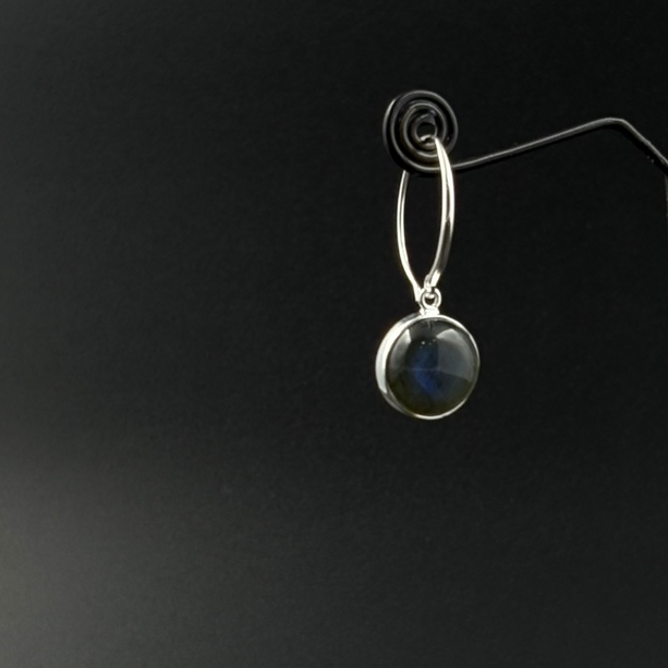 Blue Stone Round Drop Earrings | 925 Silver