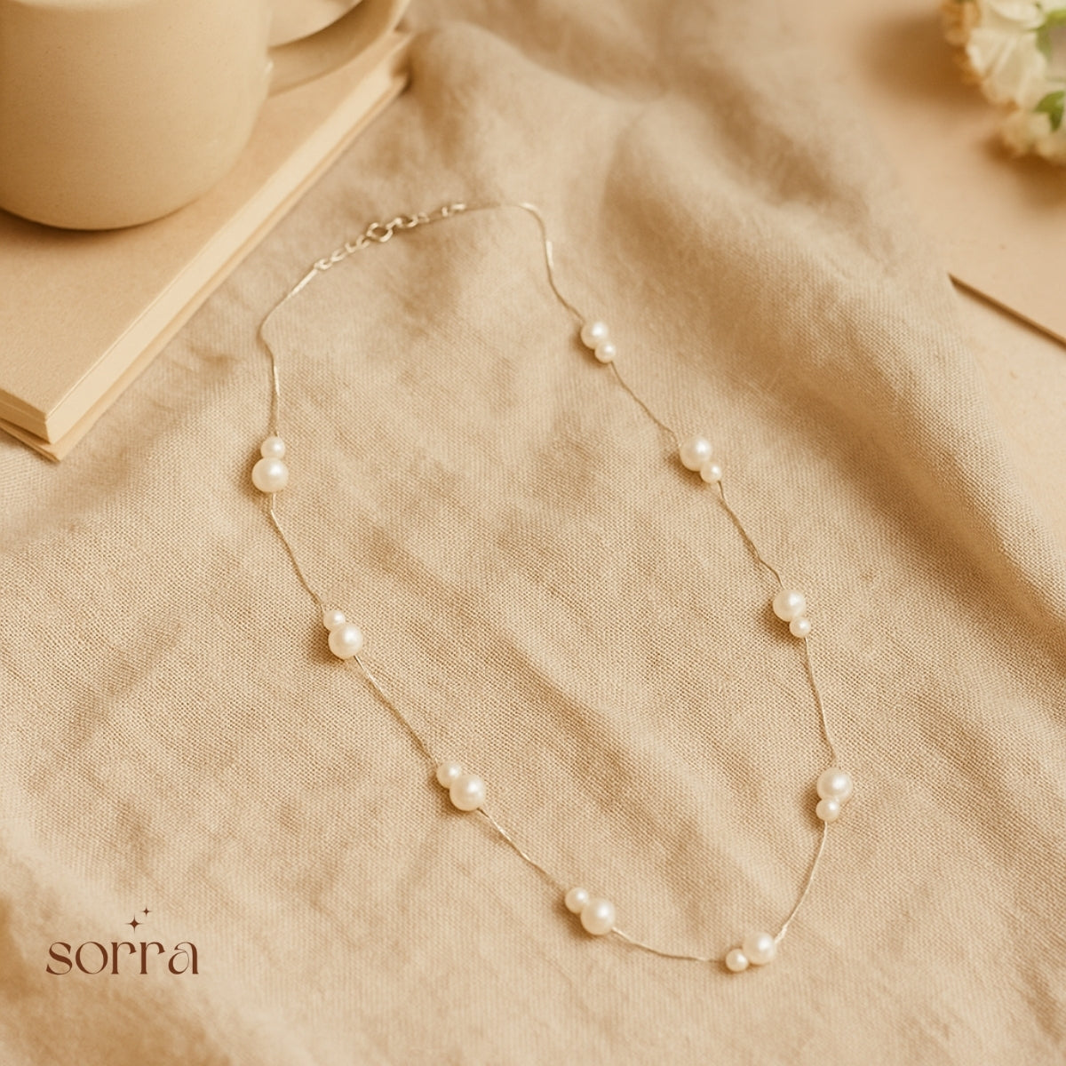 Lustre Line Delicate Pearl Necklace | 925 Silver