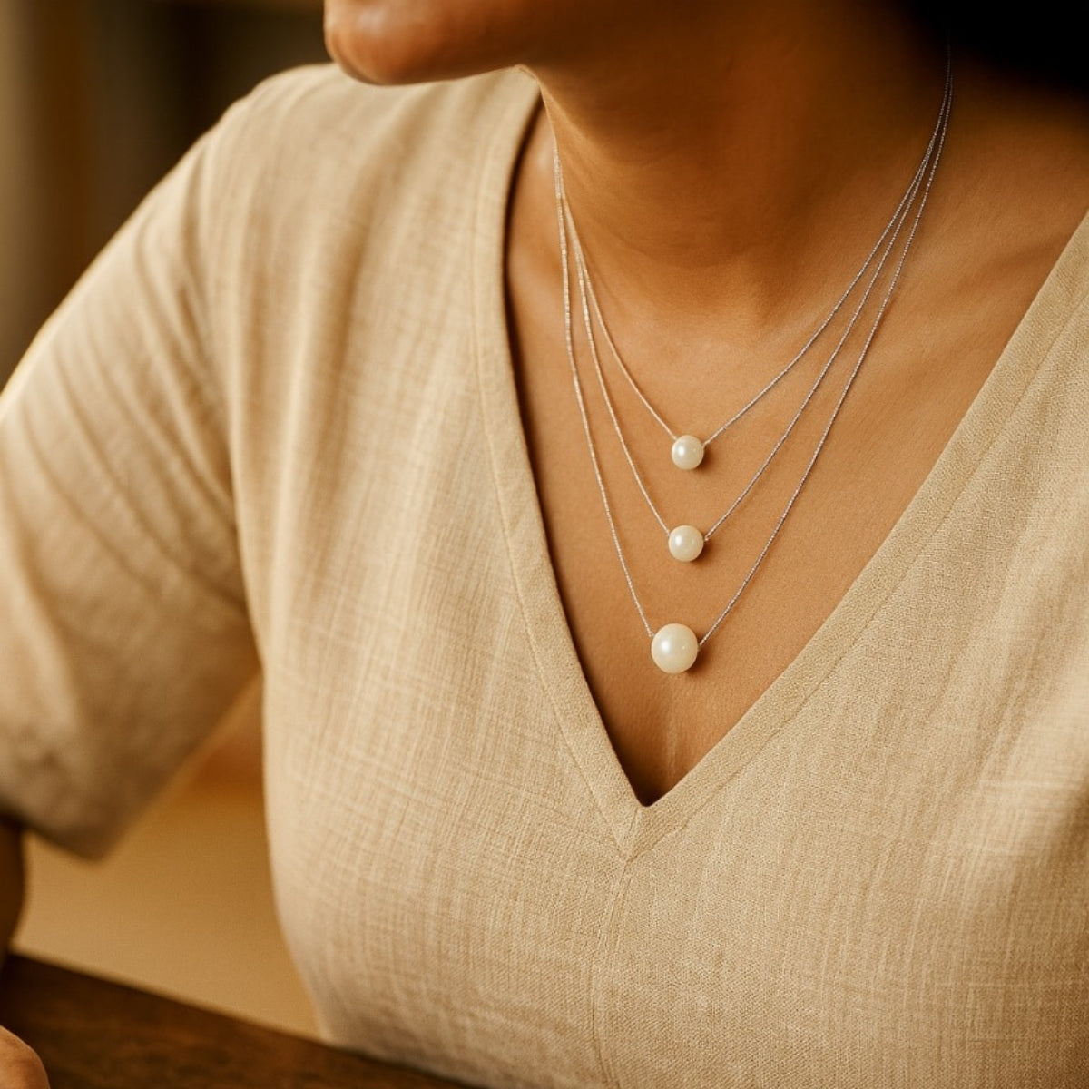 Trio Pearl Layered Necklace | 925 Silver