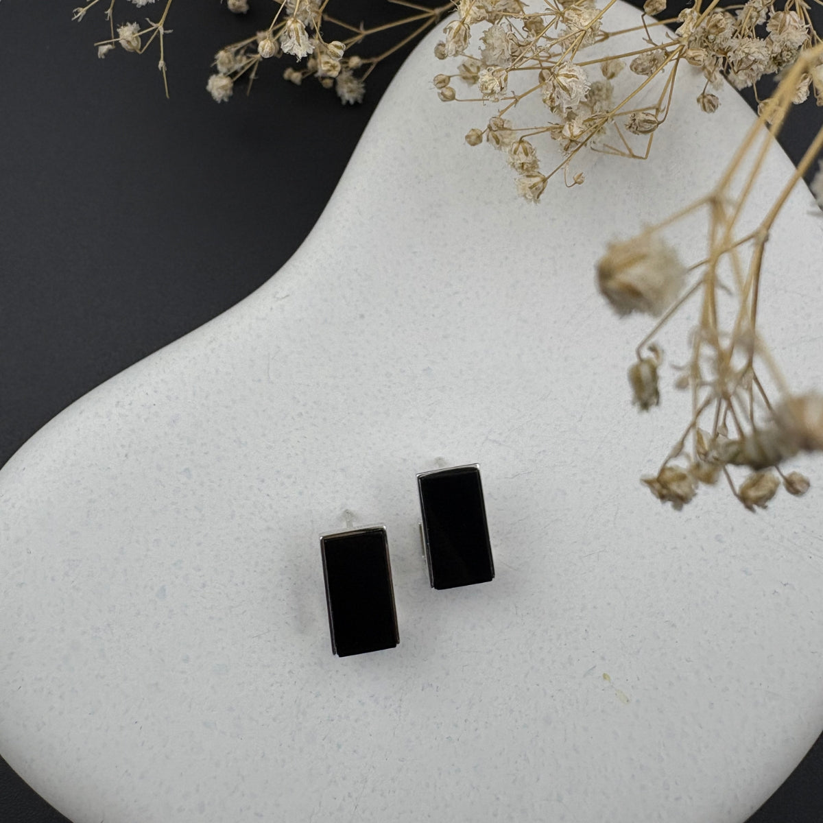 Black Edge Stud Earrings | 925 Silver