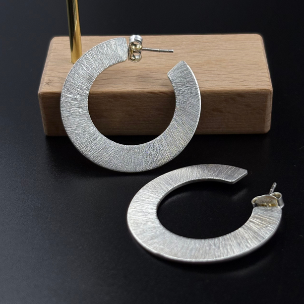 Textured Silver Hoop Earrings | 925 Silver