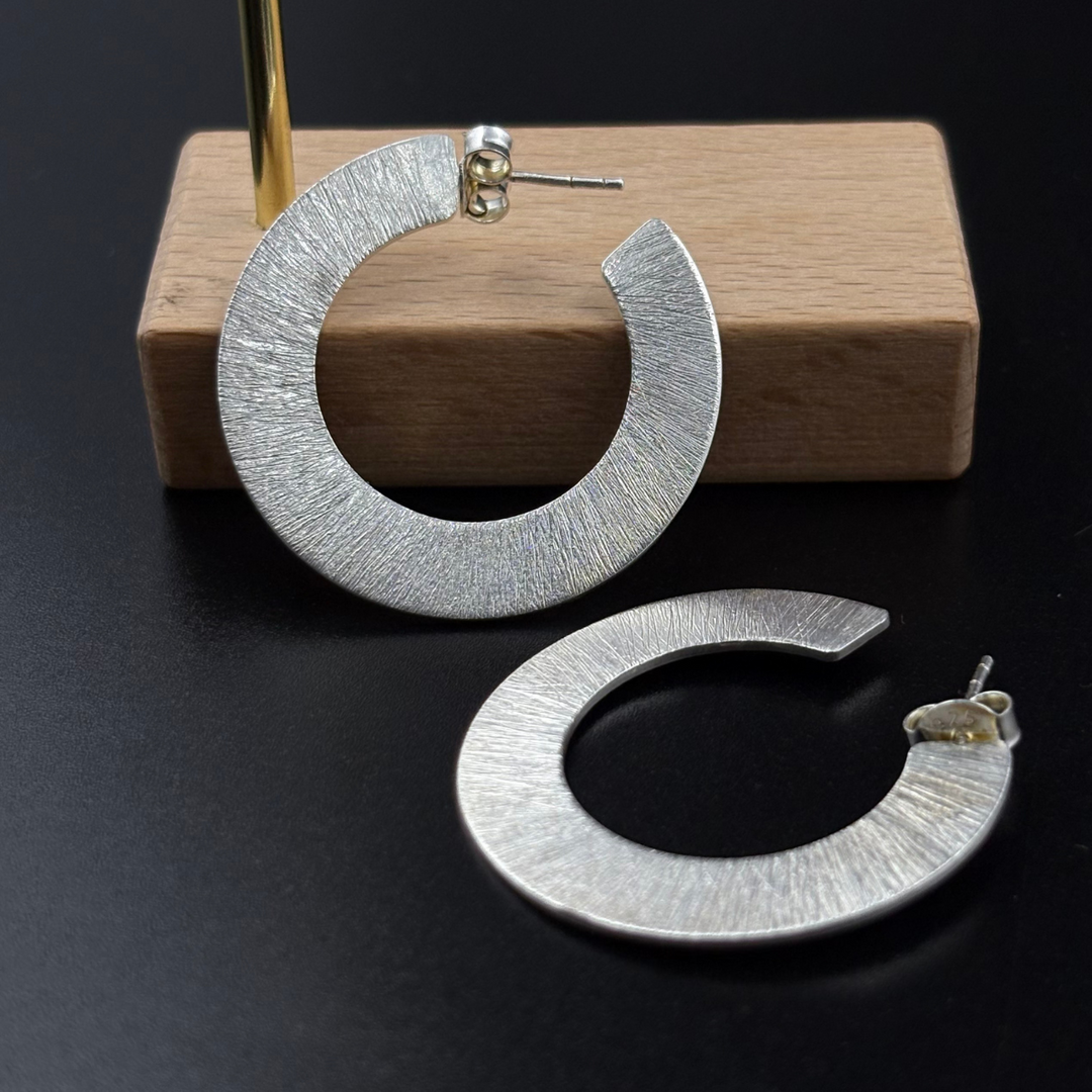 Textured Silver Hoop Earrings | 925 Silver