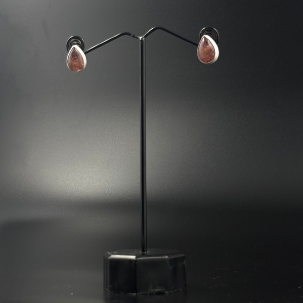 Pink STRAWBERRY Teardrop Stone Stud Earrings | 925 Silver