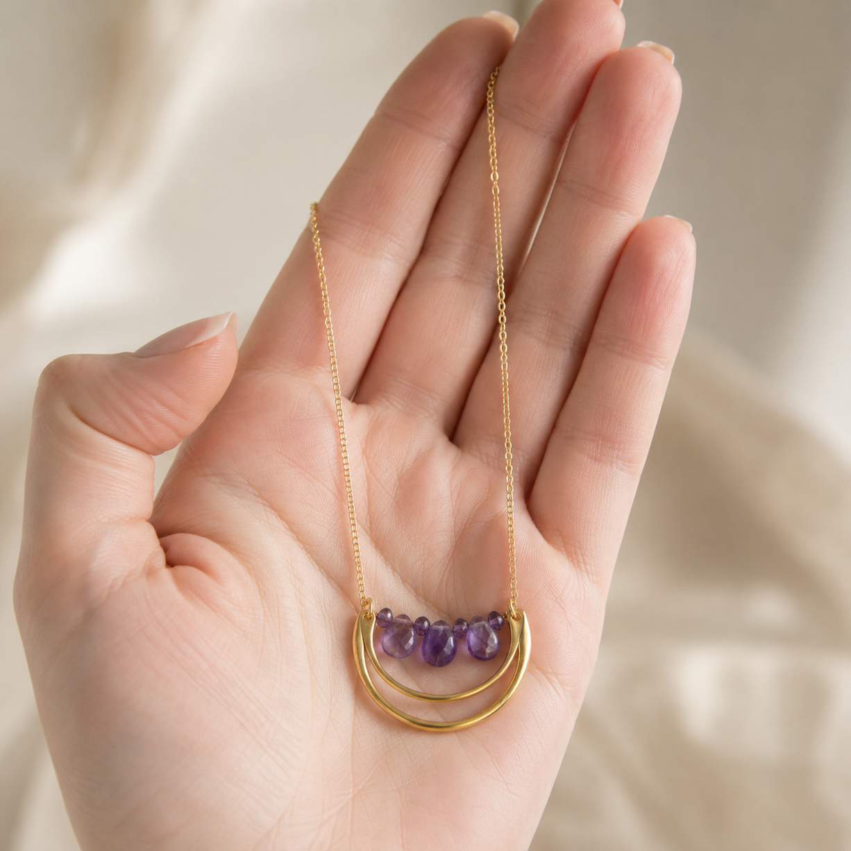 Amethyst Arc Drop Pendant | 925 Silver