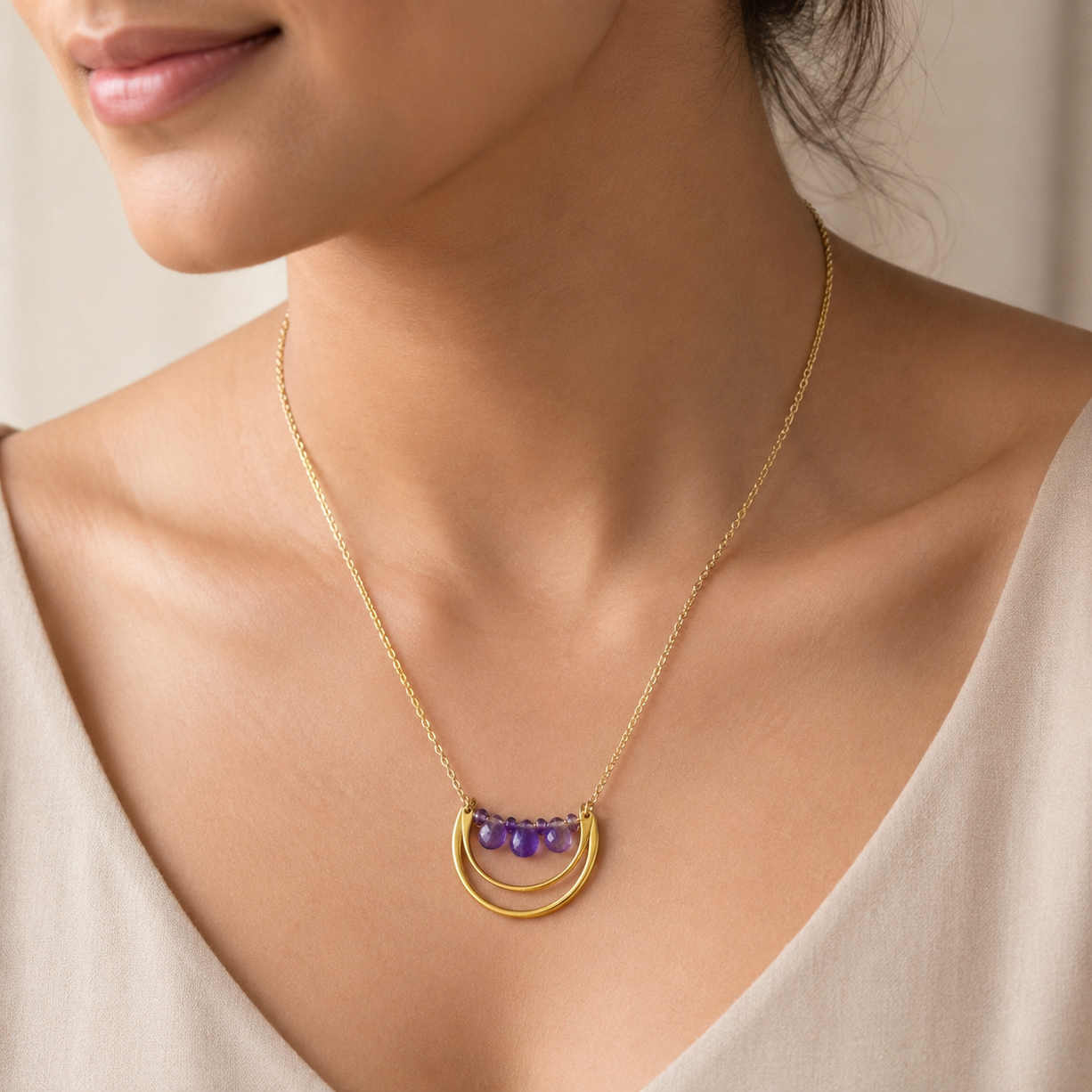 Amethyst Arc Drop Pendant | 925 Silver