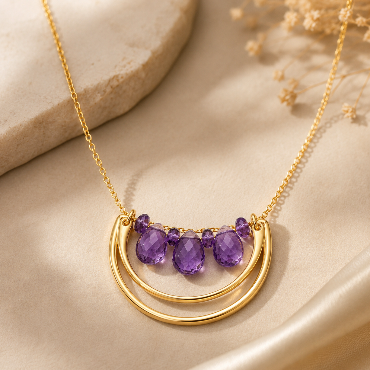 Amethyst Arc Drop Pendant | 925 Silver