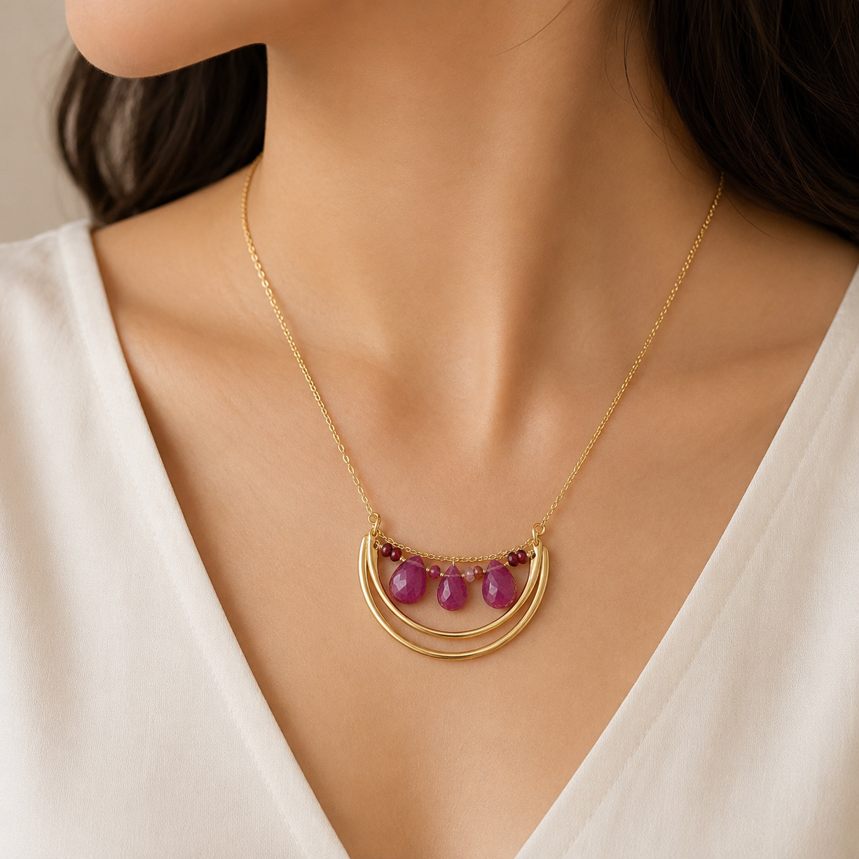 Amethyst Arc Pink Drop Pendant | 925 Silver
