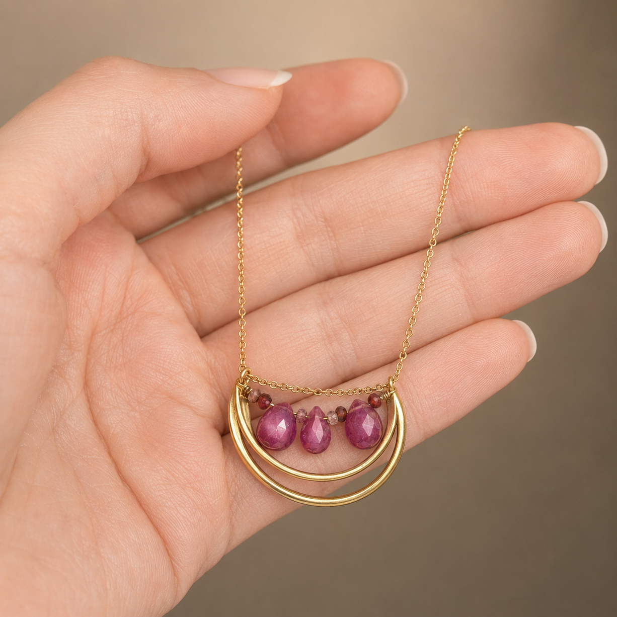 Amethyst Arc Pink Drop Pendant | 925 Silver
