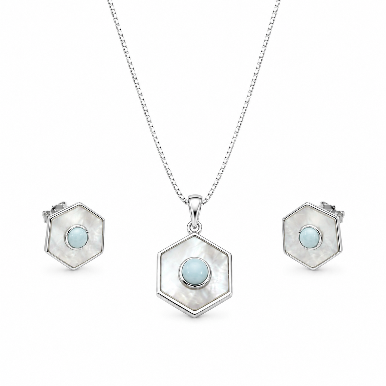 Aqua Hexa Silver Set | 925 Silver