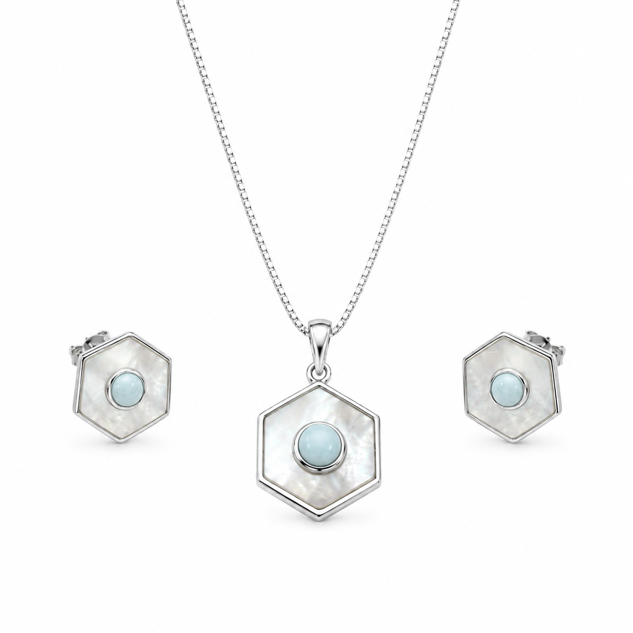 Aqua Hexa Silver Set | 925 Silver