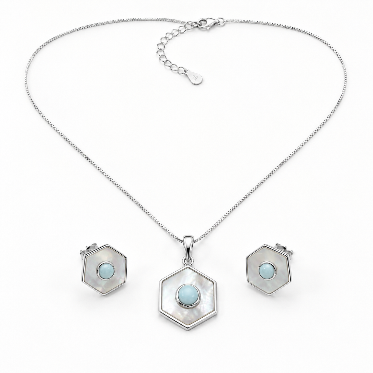 Aqua Hexa Silver Set | 925 Silver